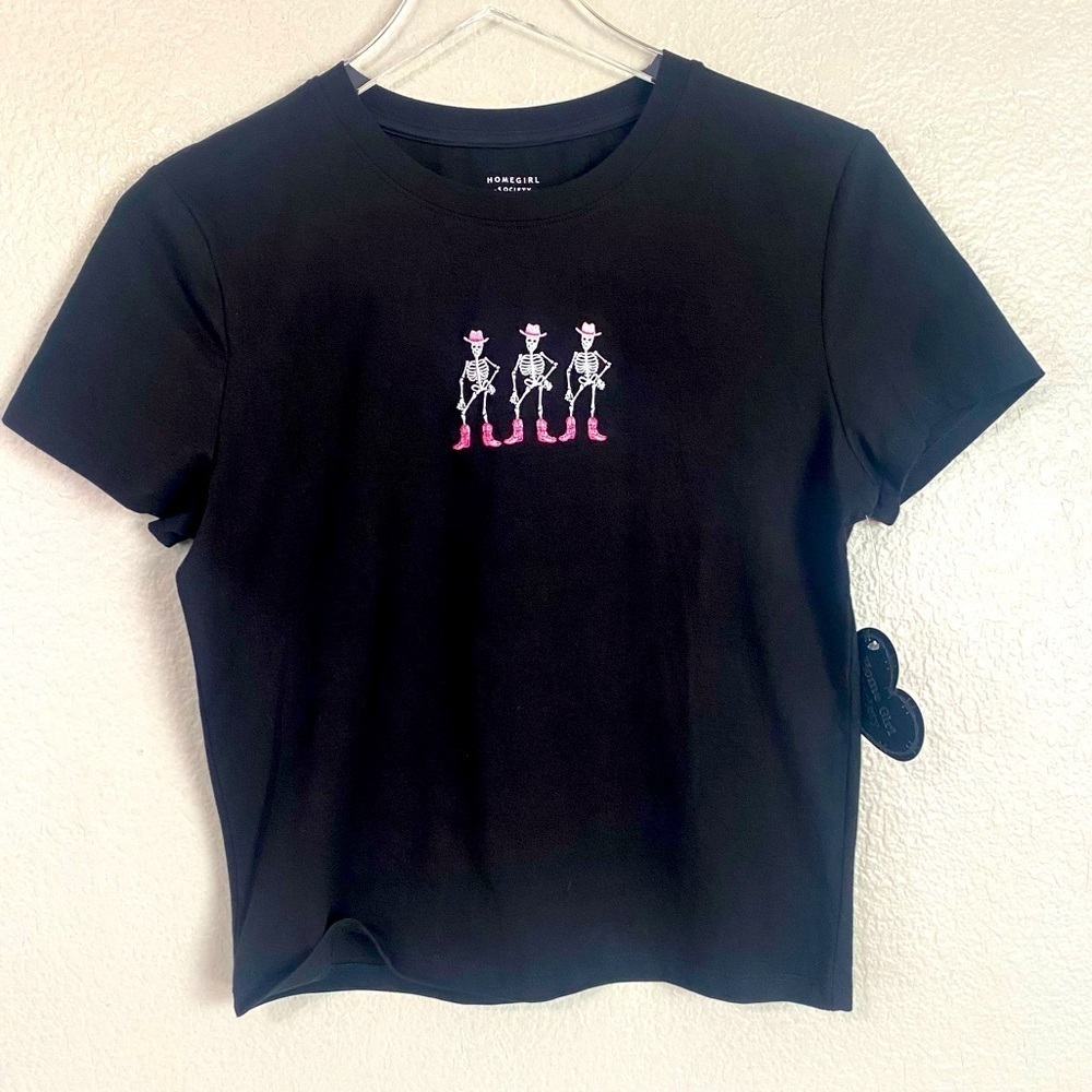 Homegirl Society Cowgirl Skeleton Halloween Tee Shirt Size L